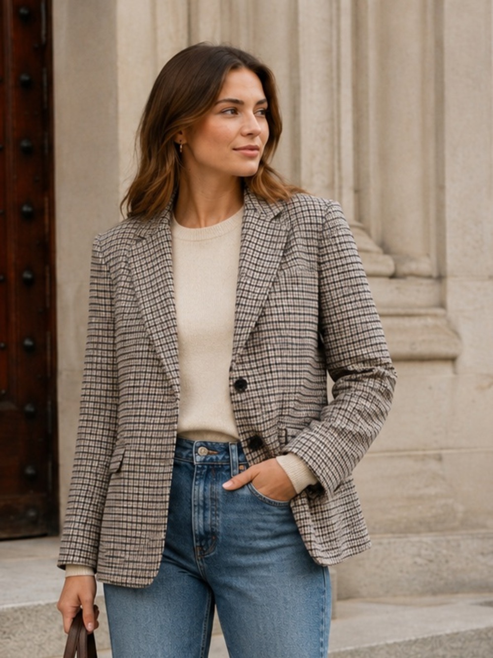 Classic Academia Houndstooth Plaid Blazer | Preppy Tailored Jacket M/L